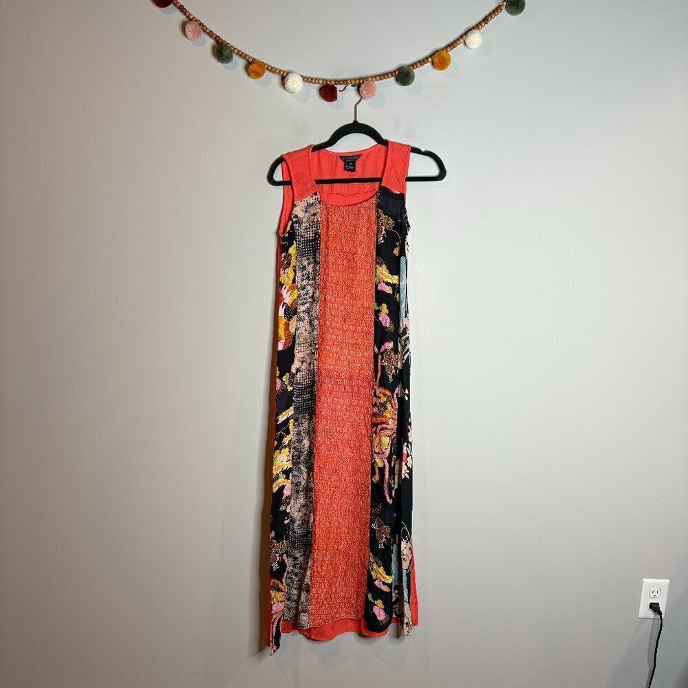 Citron silk patchwork patterned maxi dress